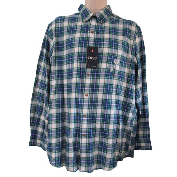 Chaps Brushed Flannel Blue Green Plaid Mens Lg Button Down NWT - Picture 5 of 16